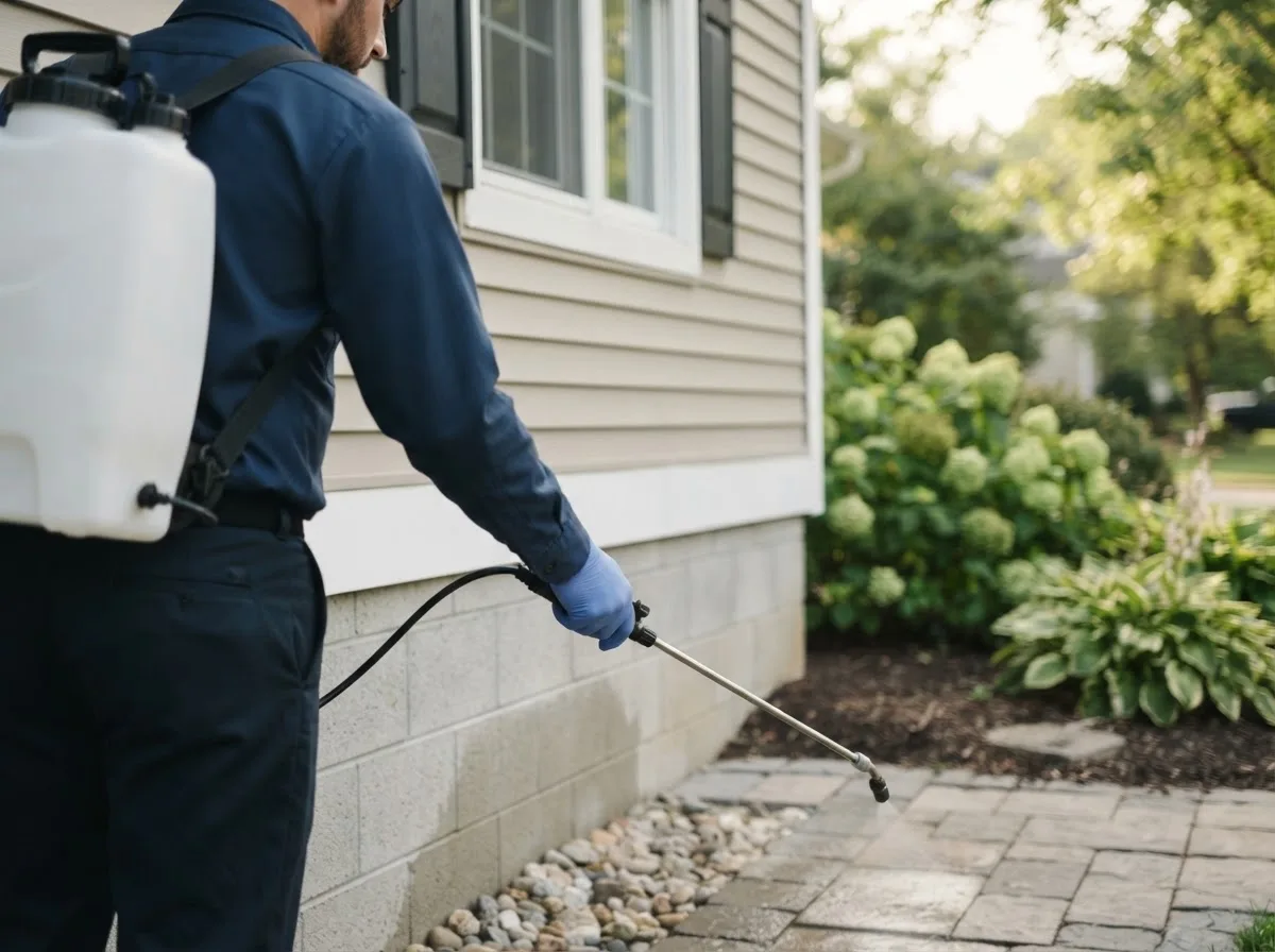 Pest control technician inspecting a home in Frontenac, MN